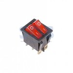 Выключатель клавишный 250V 15А (6с) ON-OFF красный  с подсветкой  ДВОЙНОЙ  (RWB-511, SC-797)  REXANT