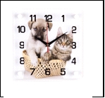 2525-386 (10) Часы настенные "Щенок и котенок в корзинке"